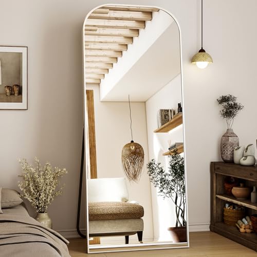 Full Length Mirror 56x21 Inch Arched Floor Standing Wall Mountable Black J48657