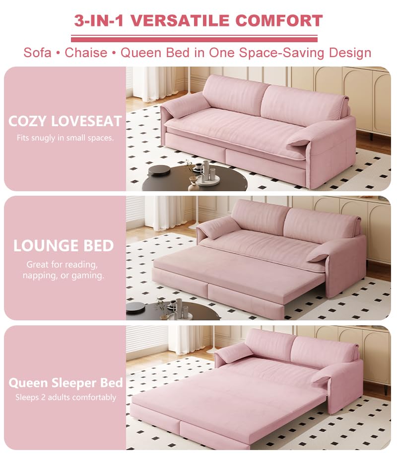 Queen Size Futon Sofa Bed with 2 Pillows, Blue V9731