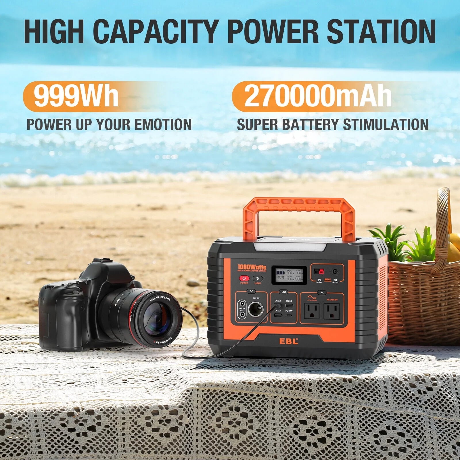 EBL 2-Pack Portable Power Station 1000W Solar Generator 270000mAh Y877