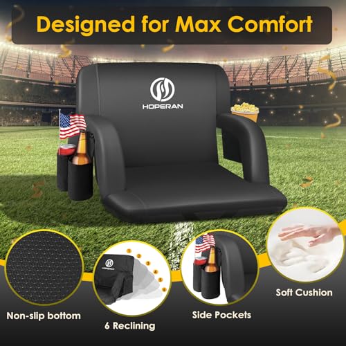 HOPERAN Stadium Seat with Back Support, Half-fold Portable Bleacher Chair, 600D Waterproof Q105351