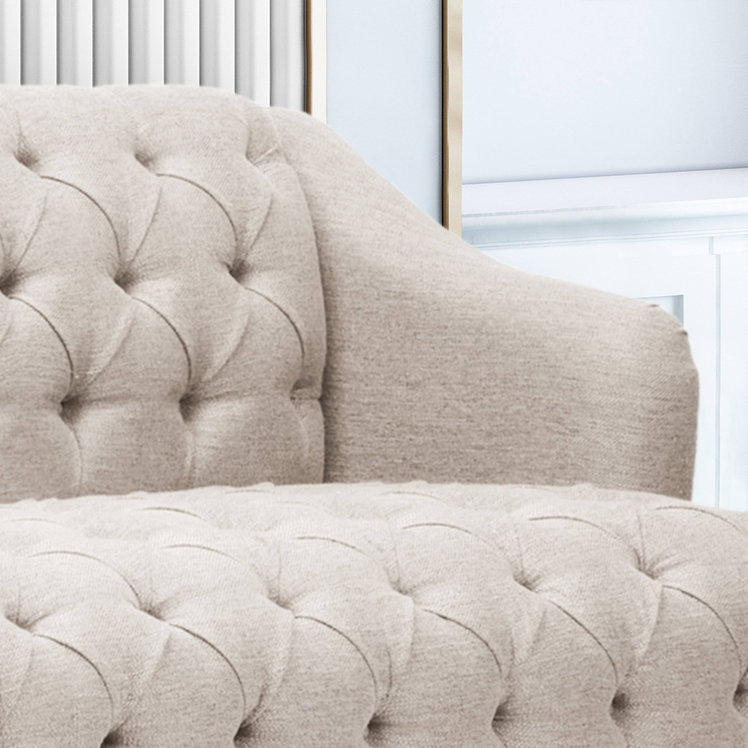 Erin Contemporary Tufted Fabric 3 Seater Sofa, Light Blue and Natural Y434545