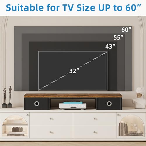 TV Riser with Fabric Drawers for 32-60 inch TV, Rustic Brown G130187