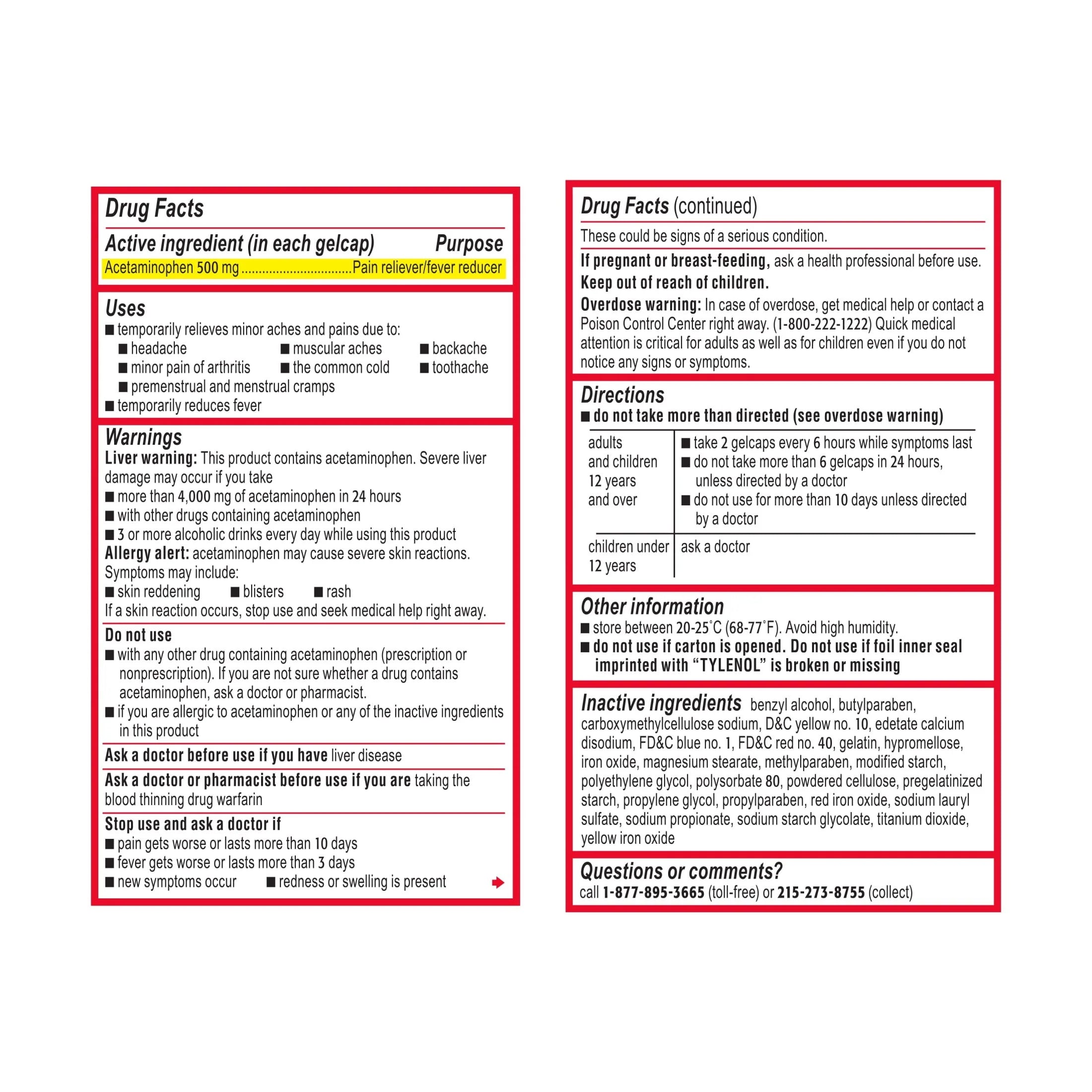 Tylenol Extra Strength Acetaminophen Rapid Release Gels, 100 ct H788