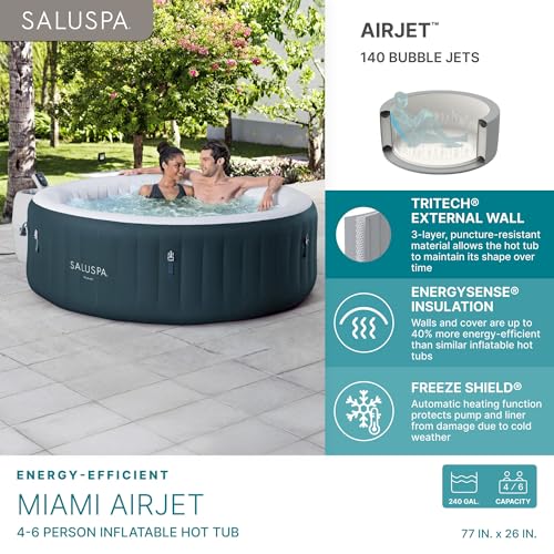 Bestway SaluSpa Aruba AirJet Inflatable Hot Tub, 67 x 26 Inch Round Portable Spa with Cover, Gray S258640