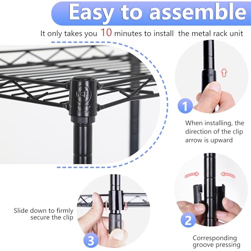 4 Tier NSF Wire Shelving Unit Heavy Duty Steel Storage Rack, Black X19089