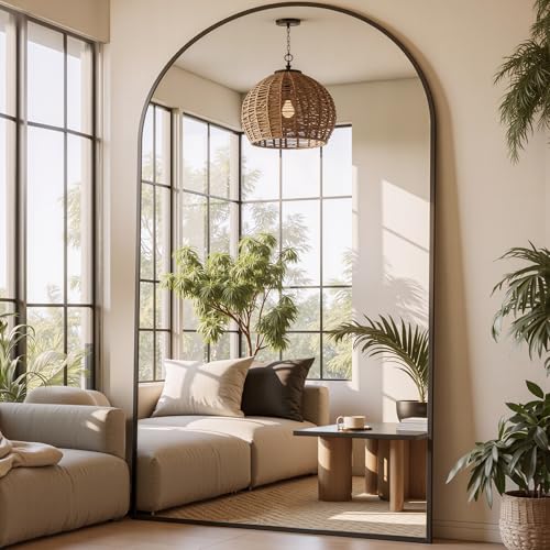 78" Oversized Arched Floor Mirror with Stand, Aluminum Frame, Black N18643