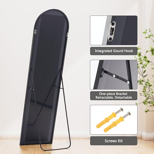 Simple Deluxe Arched Full Length Floor Mirror with Stand, 59"x16", Black U968