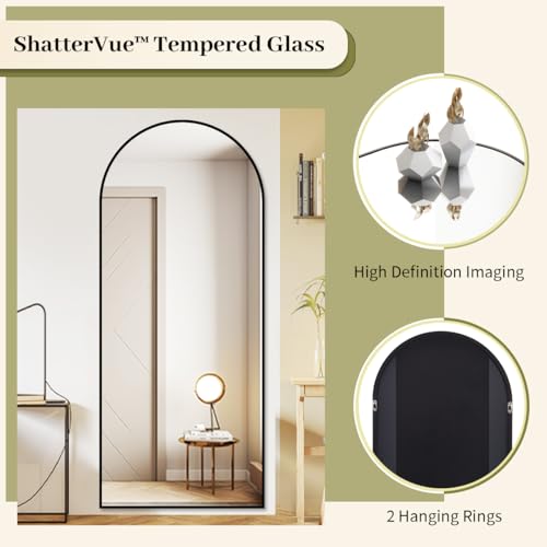 BEAUTYPEAK 65"x24" Arched Full Length Floor Mirror, Black D361