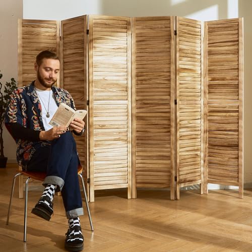 Room Partitions and Dividers, 5.6 Ft Tall Folding Wood Screen, 4 Panels S6959