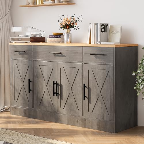 Shintenchi Buffet Cabinet with Storage, 53.4" Farmhouse Sideboard, Ash Grey Y999