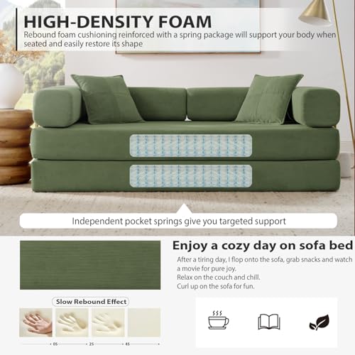 4-in-1 Folding Convertible Sofa Bed, 78 Inch Corduroy Loveseat Sleeper, Beige Y504328