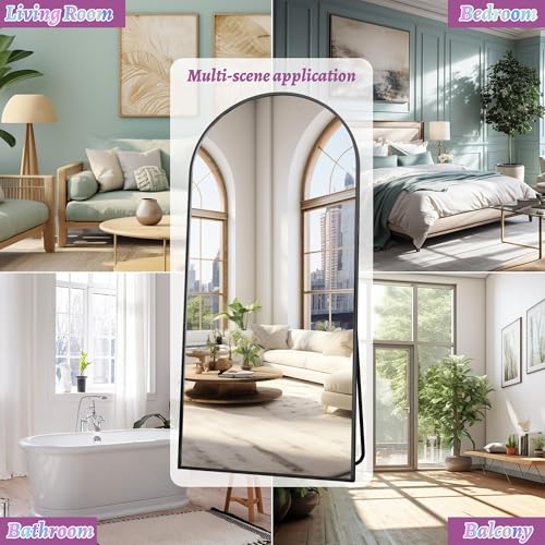 Arched Full Length Floor Mirror 76"x34" Black Freestanding I957