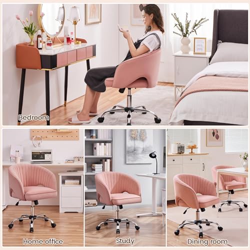 Yaheetech Velvet Vanity Chair with Wheels for Bedroom Cream U9976