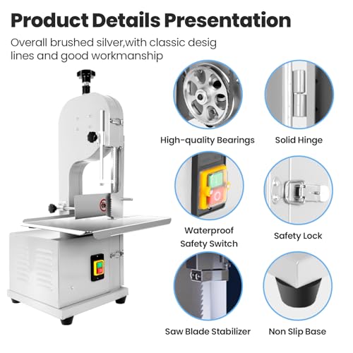 1500W Commercial Bandsaw Machine, Stainless Steel Worktable, Frozen Meat Cutter Y297707