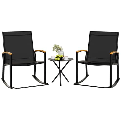 Shintenchi 3 Piece Outdoor Rocking Bistro Set with Table, Black R7367