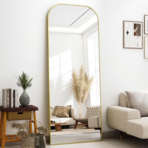 Full Length Mirror 56x21 Inch Arched Floor Standing Wall Mountable Black J48657