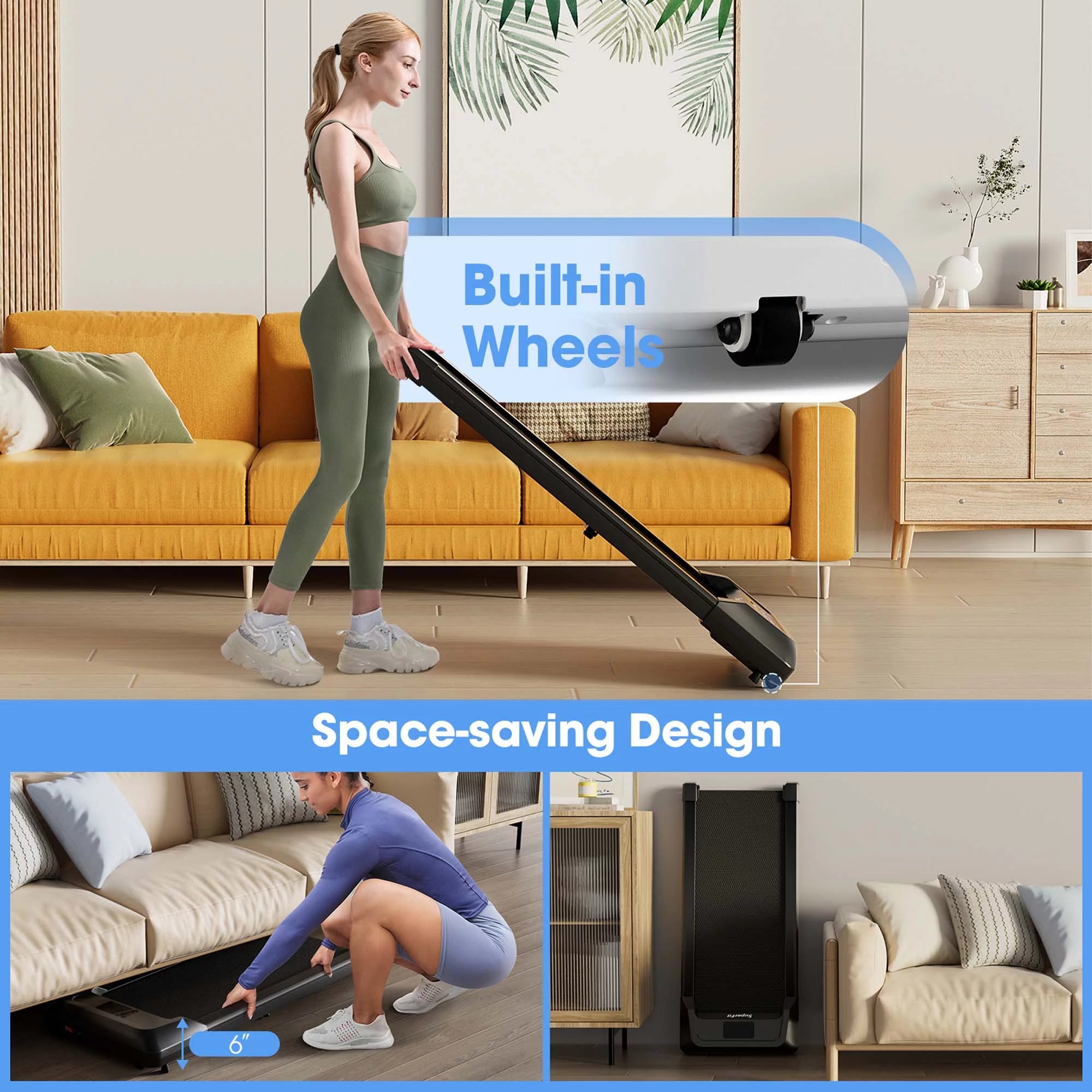 SuperFit Walking Pad Under Desk Treadmill with Remote Control, Black G33180