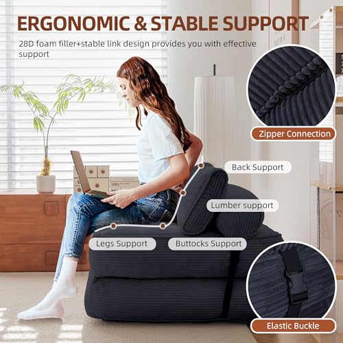 GYUTEI Folding Sofa Bed Convertible Sleeping Chair with Corduroy Fabric, Grayish Blue E807