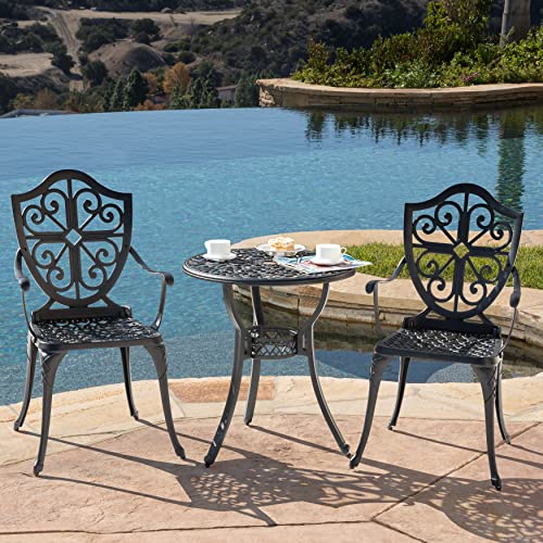 NUU GARDEN 3 Piece Cast Aluminum Bistro Set with Umbrella Hole, Black N80118