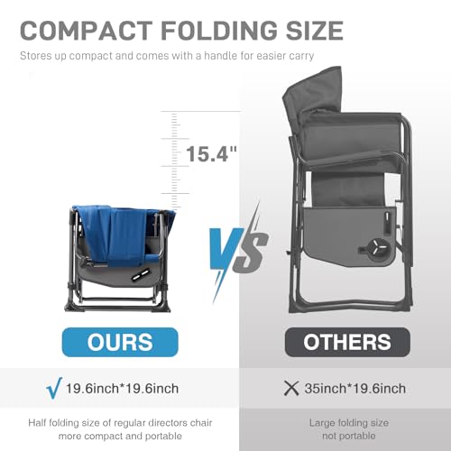 EVER ADVANCED Camping Directors Chair with Side Table, Portable Folding, Heavy Duty, Black T488