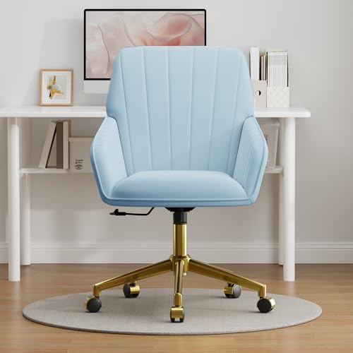 Velvet Home Office Chair with Gold Base, Swivel Desk Chair with Wheels (Cream) Z435471