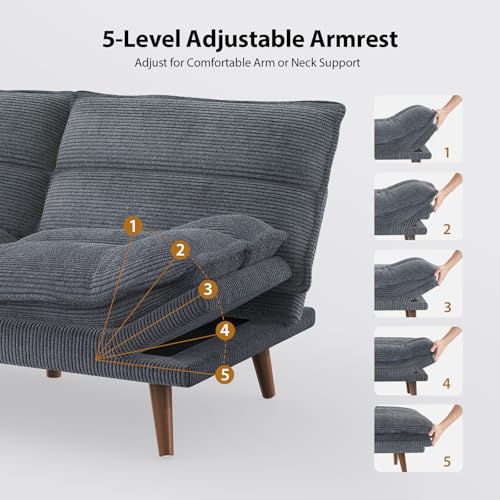 Pipishell Convertible Futon Sofa Bed, 66" Corduroy, Grey L81220