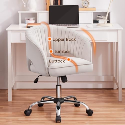 Yaheetech Velvet Vanity Chair with Wheels for Bedroom Cream U9976