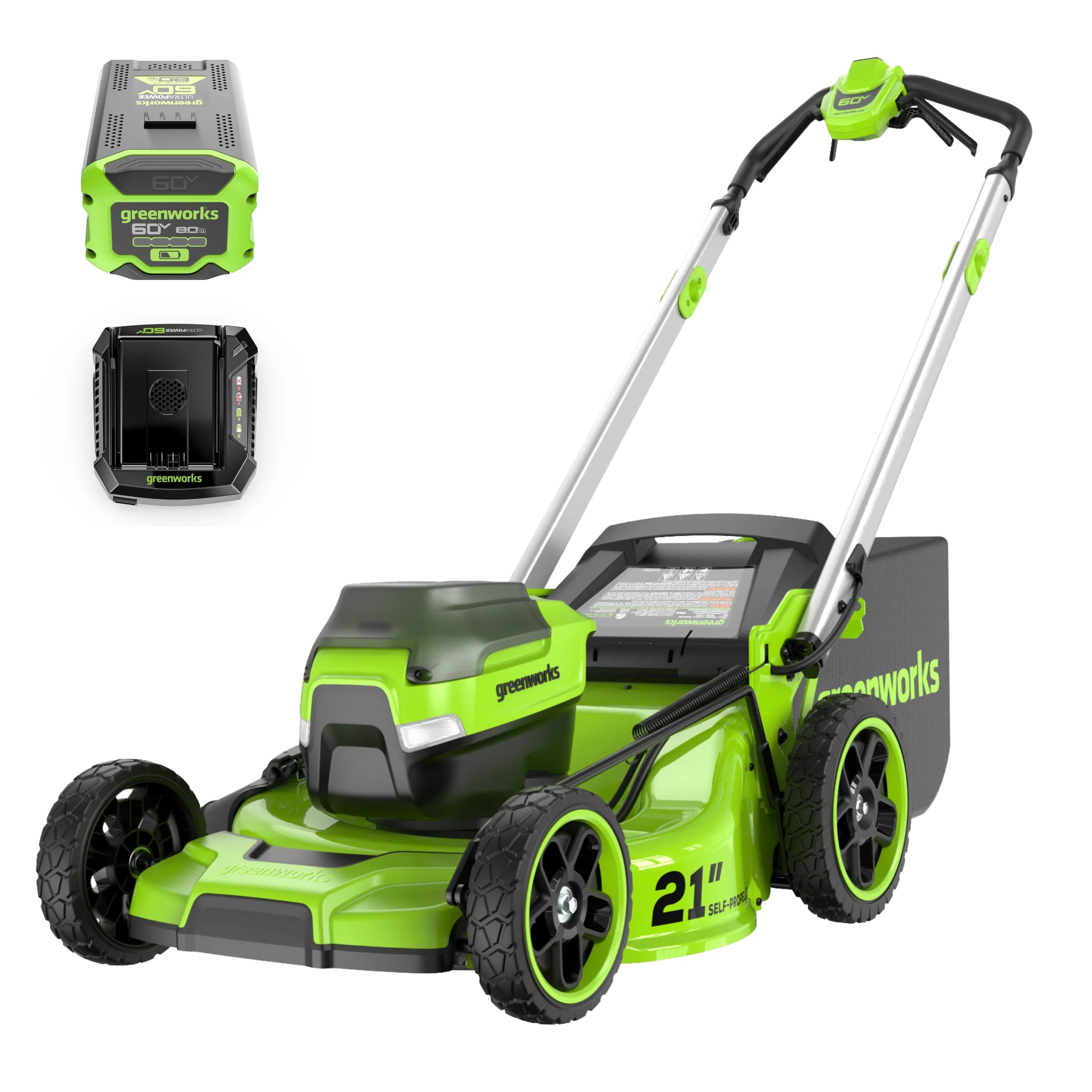 Greenworks 60V 21 Self Propelled Lawn Mower with 8.0 Ah Battery & Rapid Charger 2546402