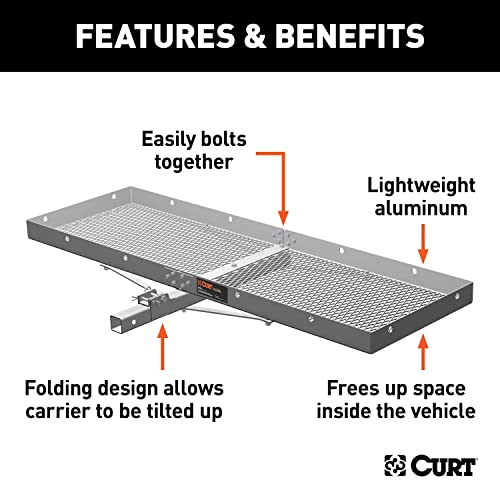CURT 18100 Aluminum Tray Hitch Cargo Carrier, 500 lbs Capacity S59421
