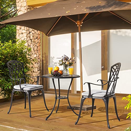 NUU GARDEN 3 Piece Cast Aluminum Bistro Set with Umbrella Hole, Black N80118