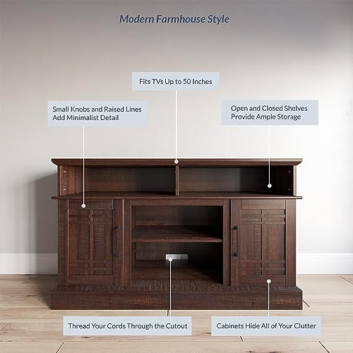 BELLEZE Norrell 48" Farmhouse Wood TV Stand for TVs up to 50 Inch, White R284