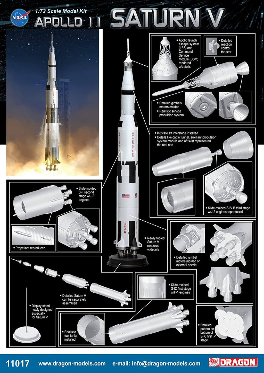 Dragon Models USA 11017 1/72 Apollo 11 Saturn V B458