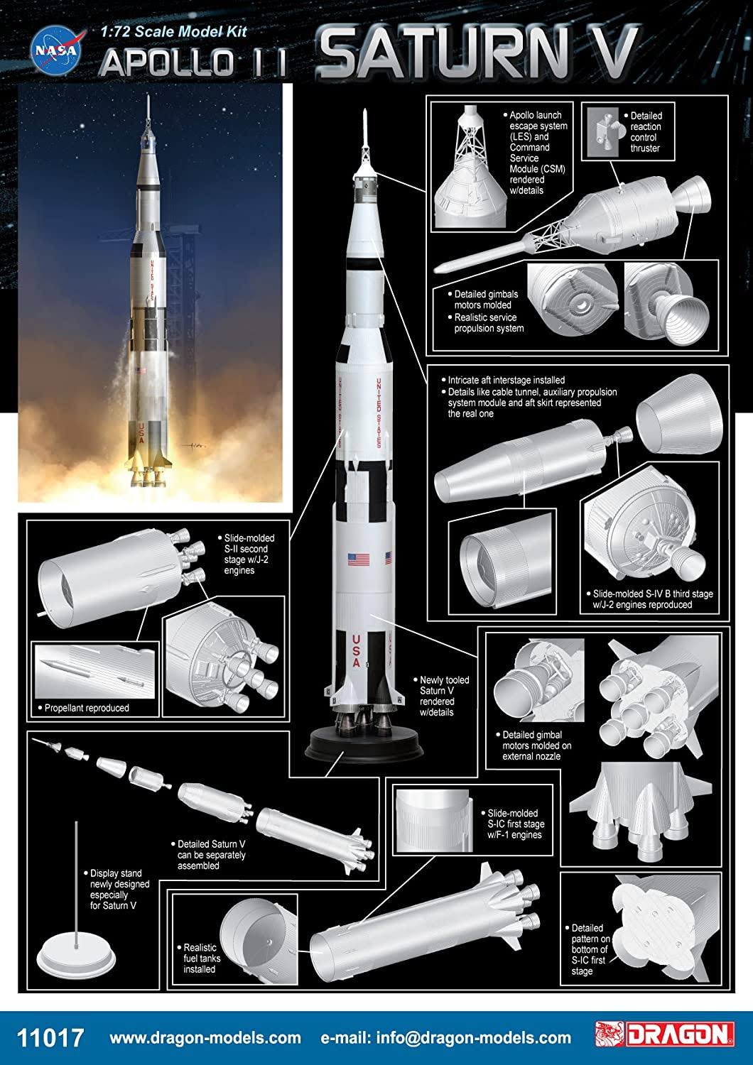 Dragon Models USA 11017 1/72 Apollo 11 Saturn V B458