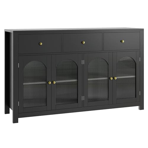 FINETONES Buffet Cabinet with Storage, 55.1" Farmhouse Sideboard, Black C356454