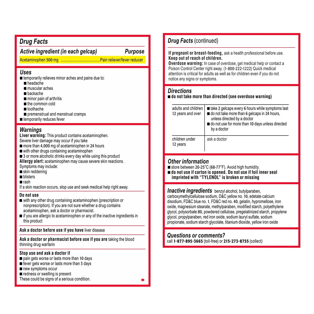 Tylenol Extra Strength Acetaminophen Rapid Release Gels, 100 ct H788