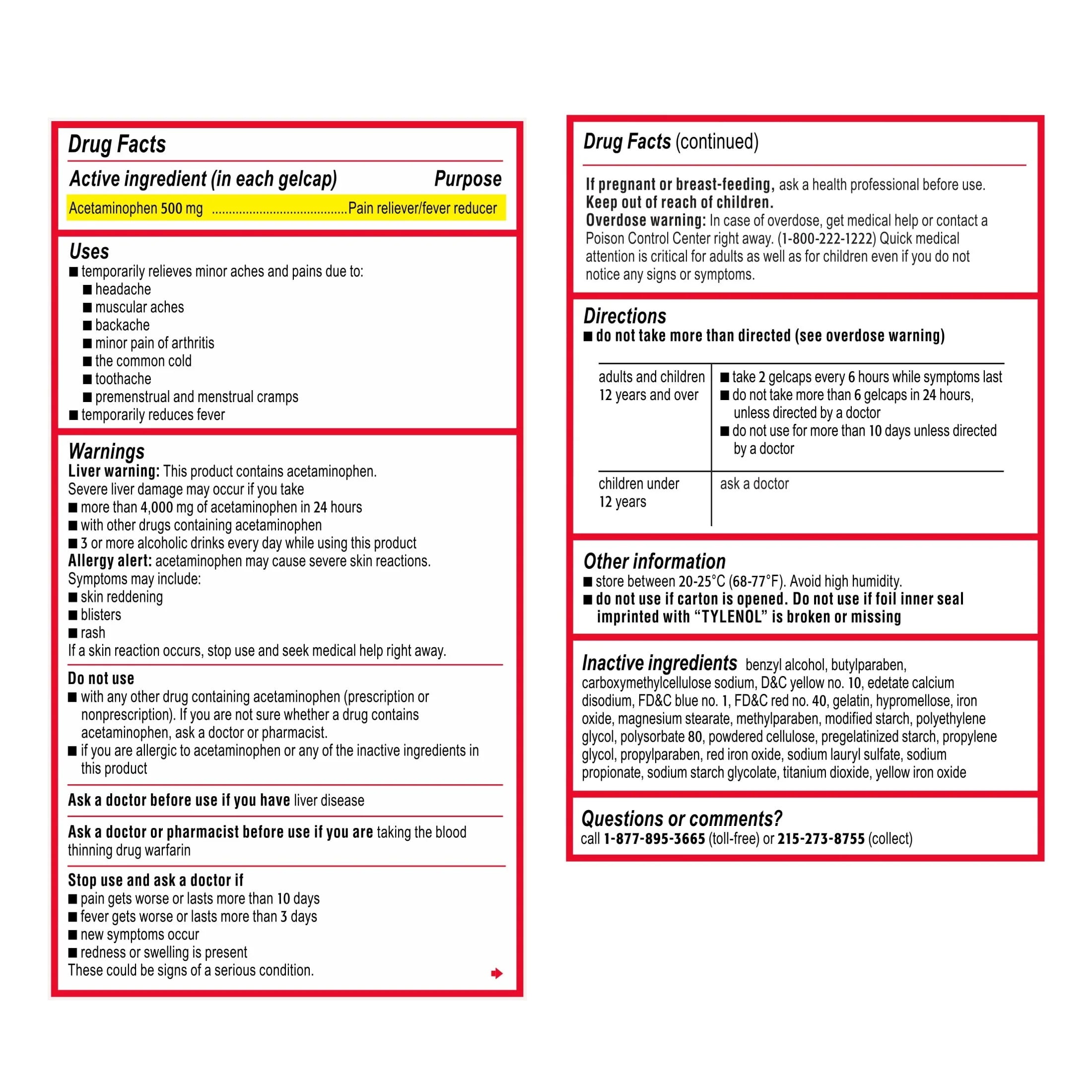 Tylenol Extra Strength Acetaminophen Rapid Release Gels, 100 ct H788