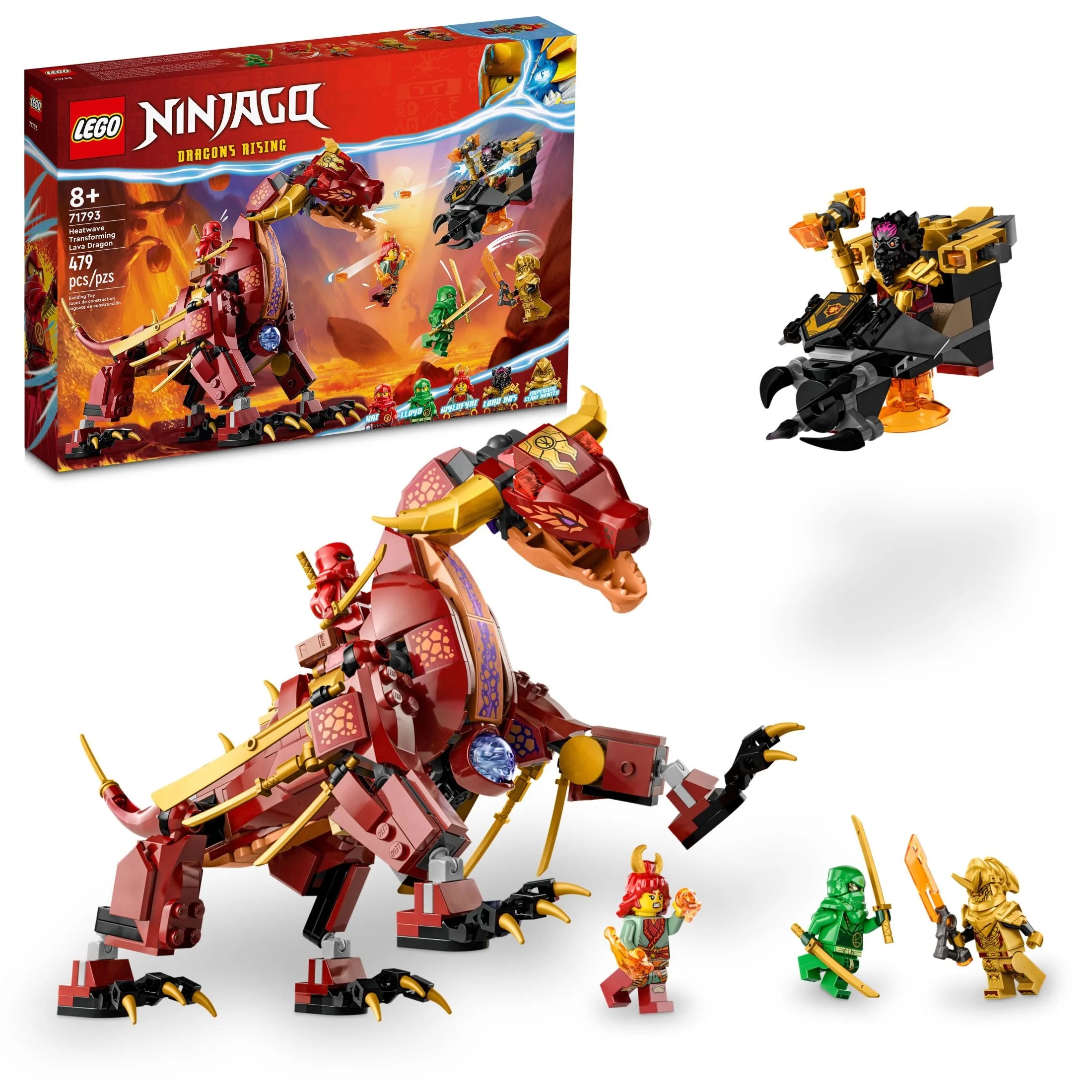 LEGO NINJAGO Heatwave Transforming Lava Dragon 71793 Building Toy Set, Features a Ninja Dragon, a Hovercraft Vehicle and 5?Minifigures, Lava Dragon Toy for Kids Ages 8+ Who Love Ninja Adventures
