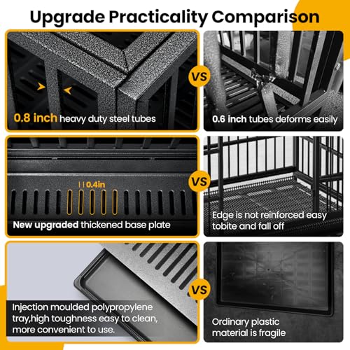 Oranland 48 inch Heavy Duty Dog Crate for Large Dogs, Double Door with Wheels J273901