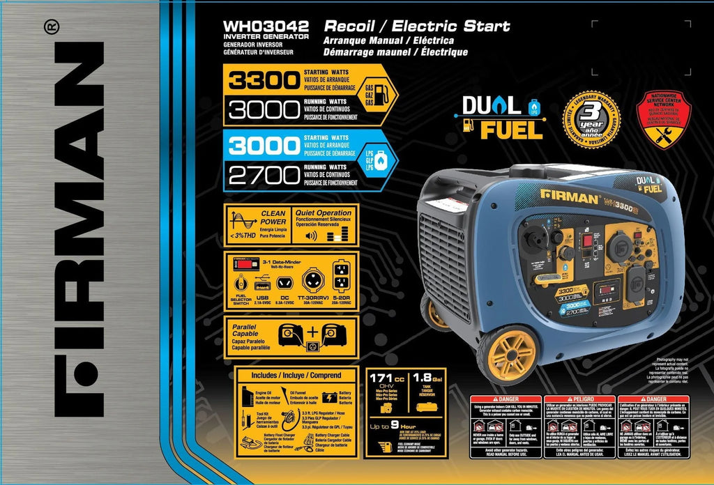 Firman WH03042 Portable 3300W Propane/3650W Gas Generator G89688