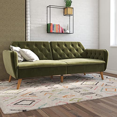 Novogratz Tallulah Memory Foam Futon Convertible Couch, Camel Faux Leather F5939