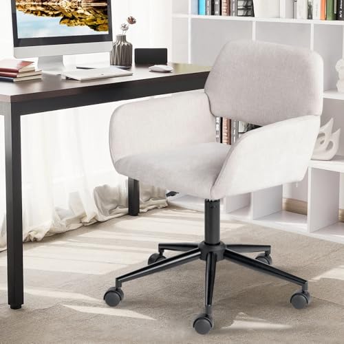 FurnitureR Fabric Upholstered Office Chair with Wheels, Adjustable Mid Back, Beige O766754