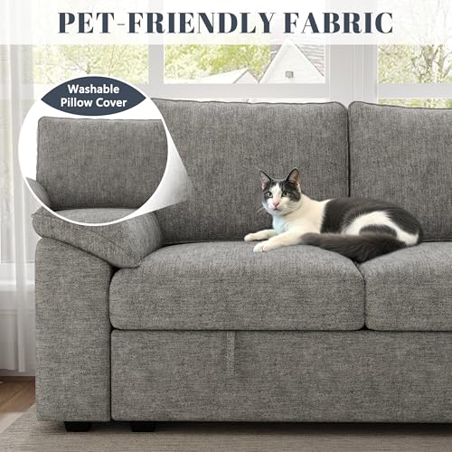 108 Inch U-Shaped Sectional Sleeper Sofa with Pull Out Bed, Dark Grey J60928