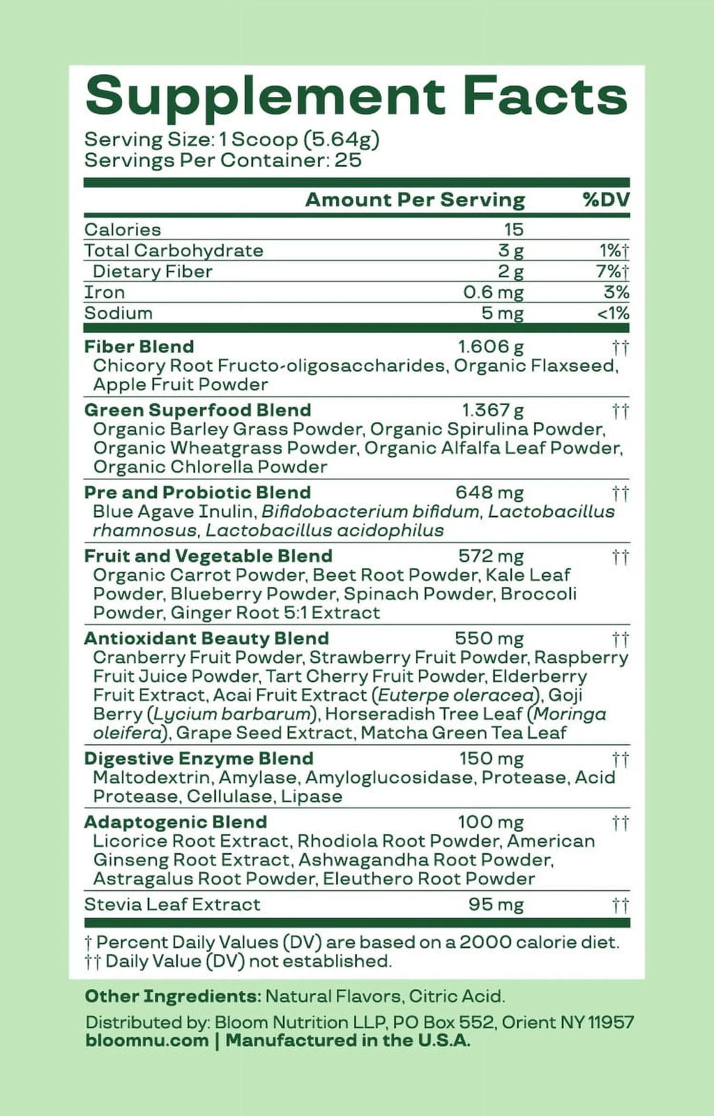 Bloom Nutrition Greens & Superfoods Powder, Mango, 25 Servings S893480