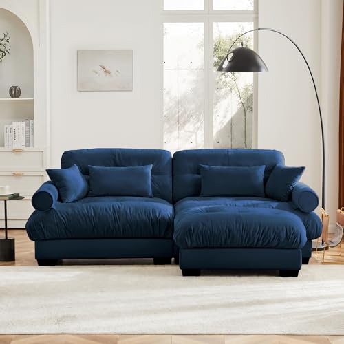 130" Modular Sectional Sofa with Movable Ottoman, Velvet Upholstered, Green Y4976