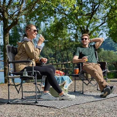 EVER ADVANCED Camping Directors Chair with Side Table, Portable Folding, Heavy Duty, Black T488