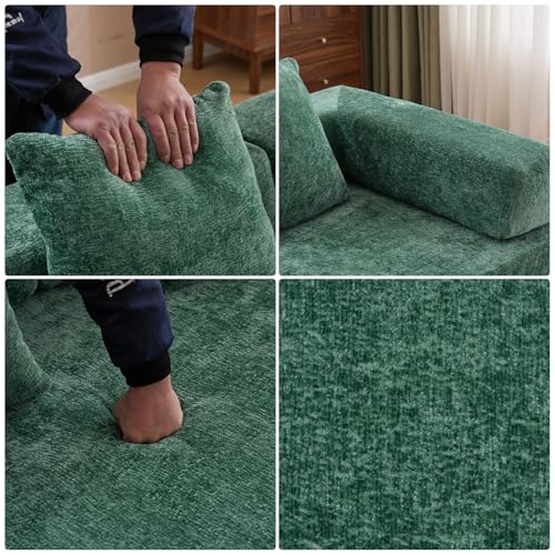 Corduroy Floor Sofa Bed with Backrest, Armrest and 2 Pillows, Dark Gray L776530
