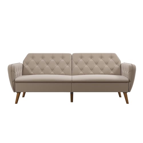 Novogratz Tallulah Memory Foam Futon Convertible Couch, Camel Faux Leather F5939