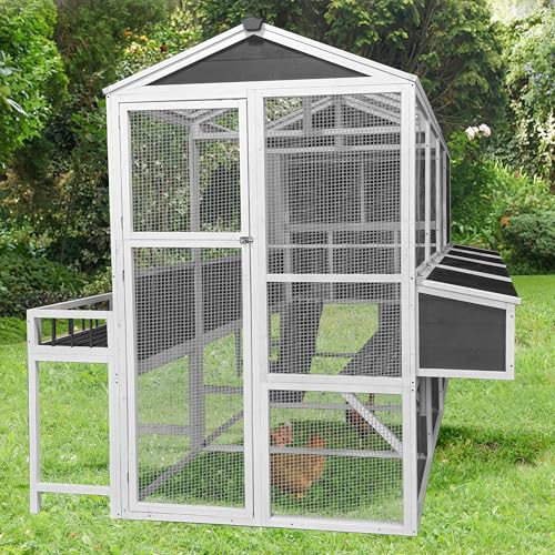 Wooden Chicken Coop with Run – 3-Tier Walk-in Poultry House for 8-10 Chickens, Gray A87110