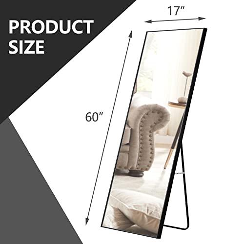 WIIS' IDEA Full Length Mirror with Stand, 59"x16" Floor Mirror, Black O584483