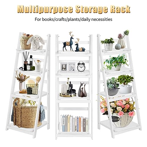 Funkeen Foldable Ladder Shelf Plant Stand for Indoor Outdoor White D80239